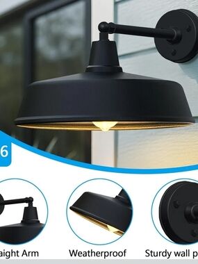 JOESA 18" Outdoor Barn Light Black Gooseneck Farmhouse Wall Fixture